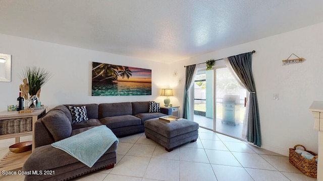 living room featuring light tile flooring