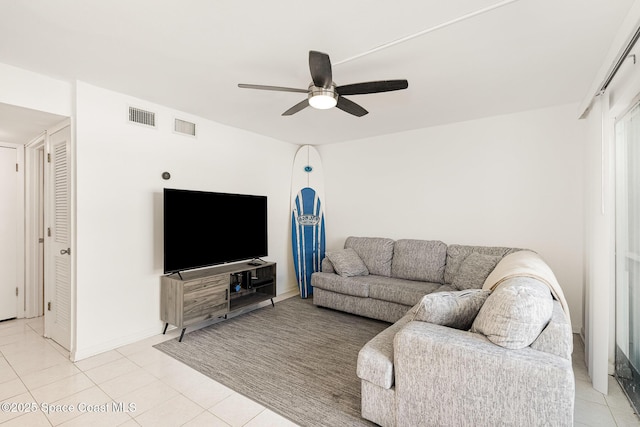 180 Flagler Ln Unit 22, Cocoa Beach, FL 32931 - living room featuring ceiling fan, light tile patterned flooring, and baseboards