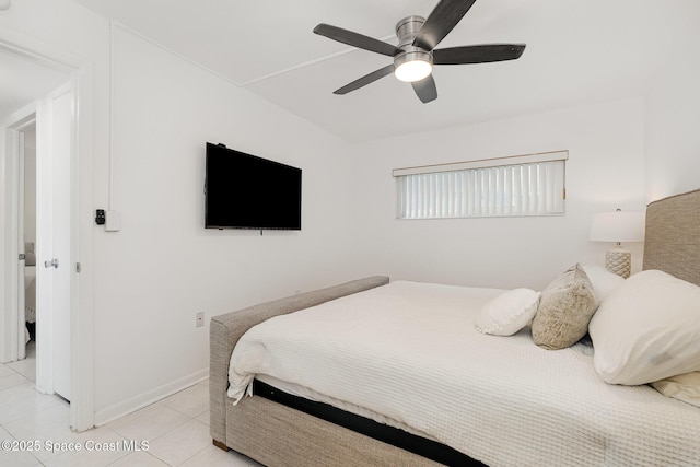180 Flagler Ln Unit 22, Cocoa Beach, FL 32931 - bedroom with light tile patterned floors, ceiling fan, and baseboards