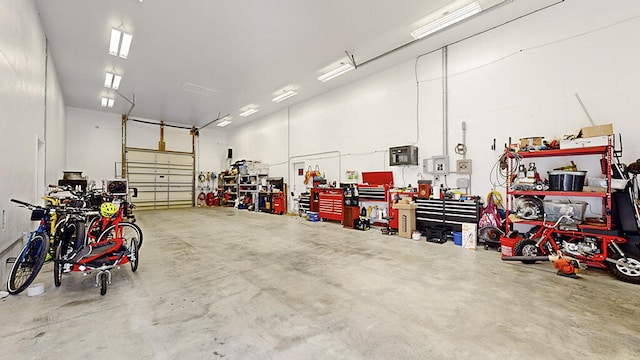 garage featuring a workshop area