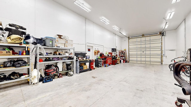 garage featuring a workshop area