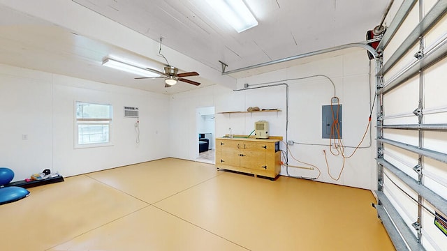 garage with ceiling fan