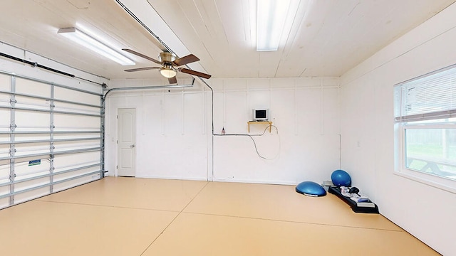 garage featuring ceiling fan