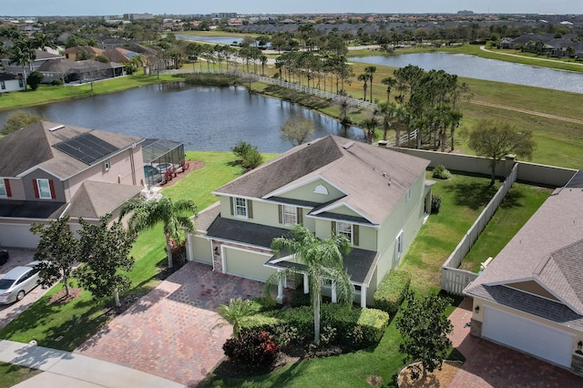 aerial view with a water view