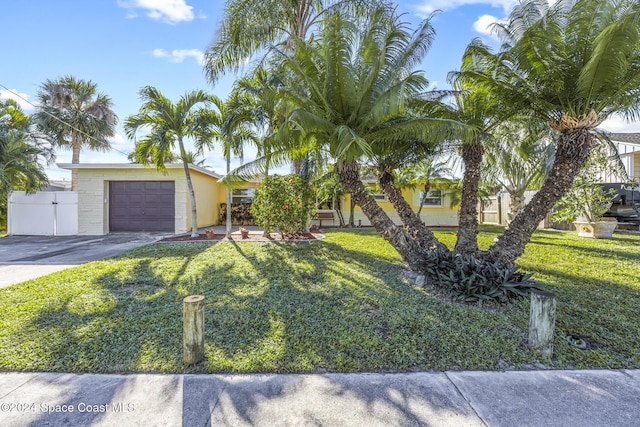 view of front facade with a garage and a front lawn