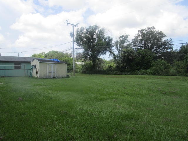 view of yard with a storage shed