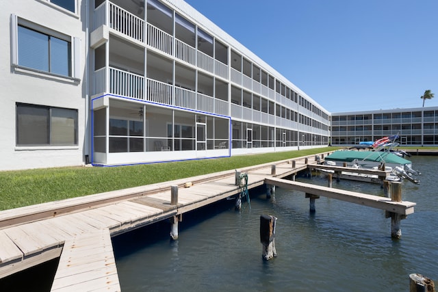 view of dock with a water view