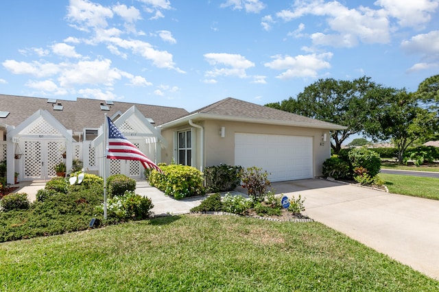 view of front facade with a front lawn and a garage