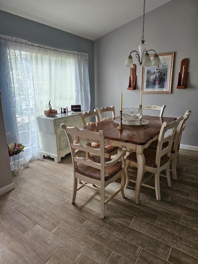 dining area featuring an inviting chandelier, a textured ceiling, and a wealth of natural light