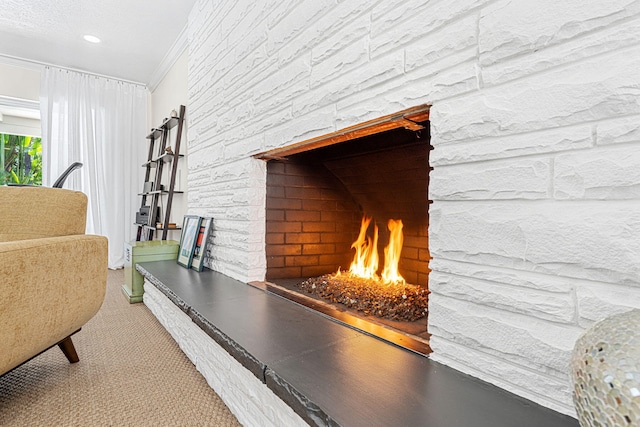 interior space featuring carpet and crown molding