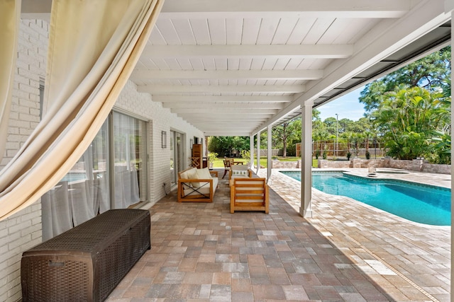 view of swimming pool featuring outdoor lounge area and a patio area