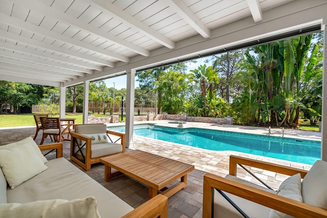 view of pool with a patio and an outdoor hangout area