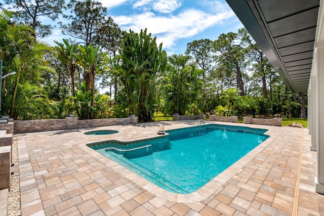 view of pool with a patio area and an outdoor hot tub