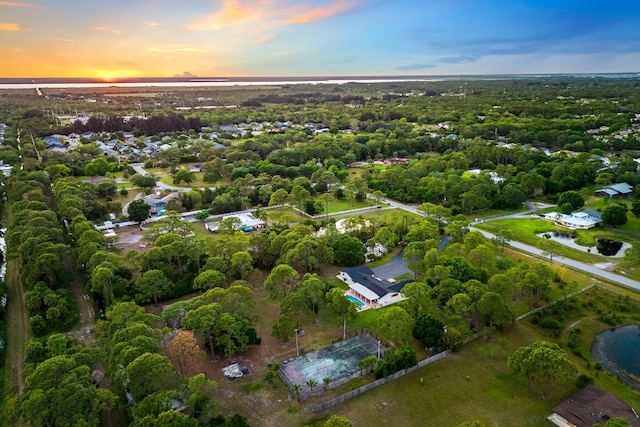 view of aerial view at dusk