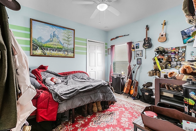 bedroom with a closet and ceiling fan