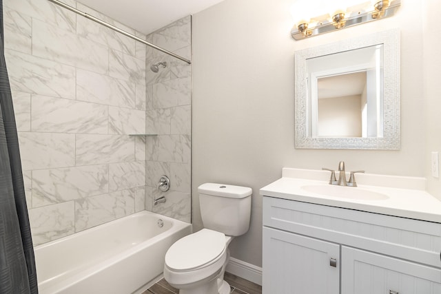 full bathroom featuring toilet, vanity, and shower / bath combo with shower curtain