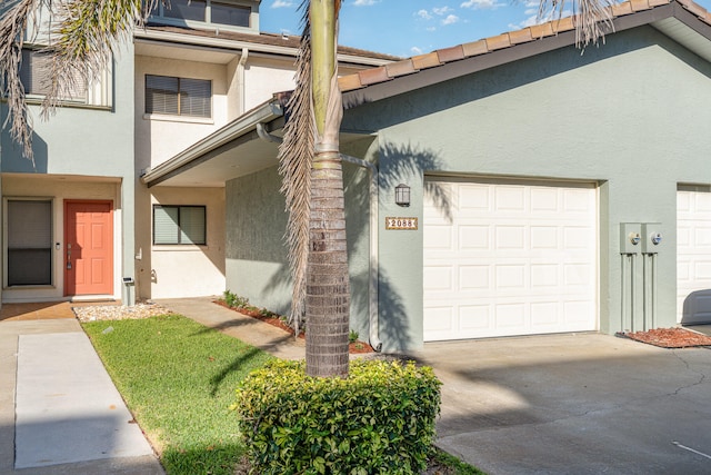 exterior space with a garage