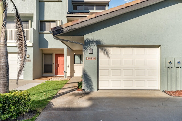 exterior space featuring a garage