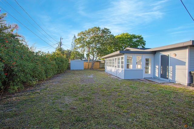 view of yard with a shed