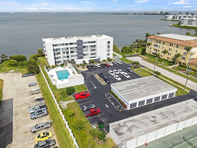 aerial view with a water view