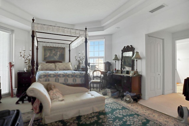 carpeted bedroom with multiple windows