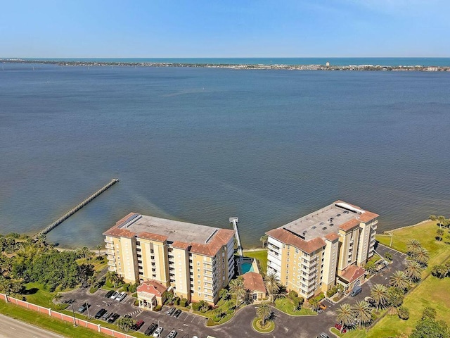 aerial view with a water view