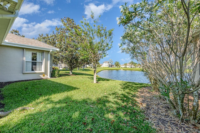 view of yard with a water view