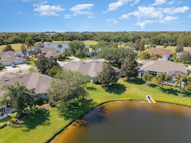 aerial view with a water view