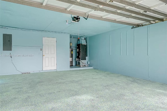 garage with heating utilities, water heater, and a garage door opener