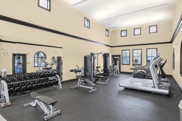 gym with a high ceiling