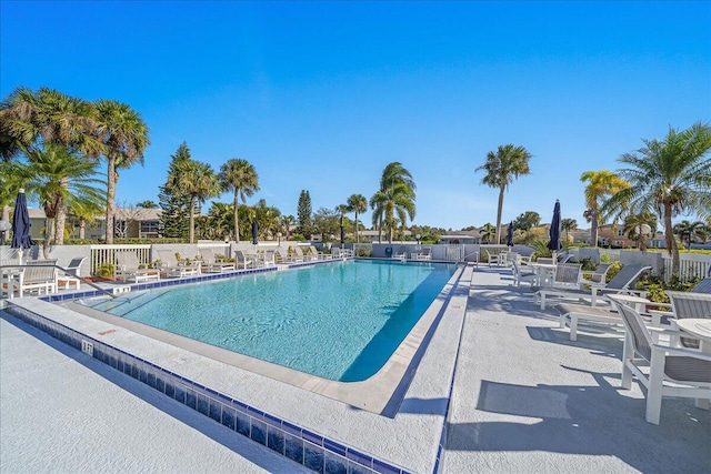 view of swimming pool with a patio area