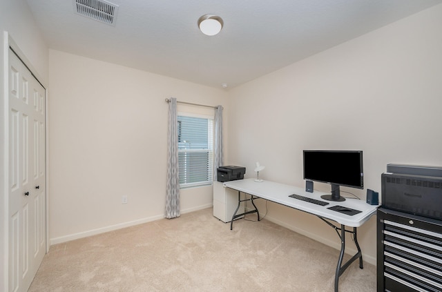 view of carpeted office space