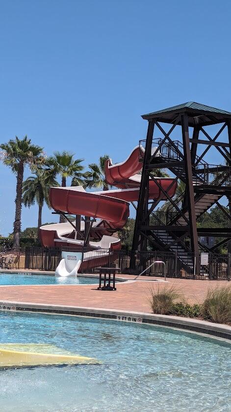 view of pool featuring a water slide