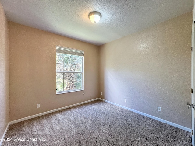 carpeted empty room with a textured ceiling