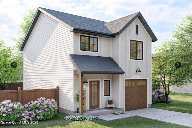 modern farmhouse with a garage