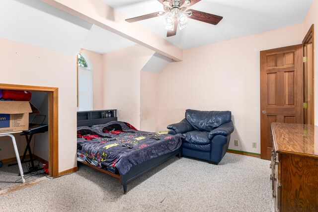 bedroom featuring ceiling fan and carpet flooring