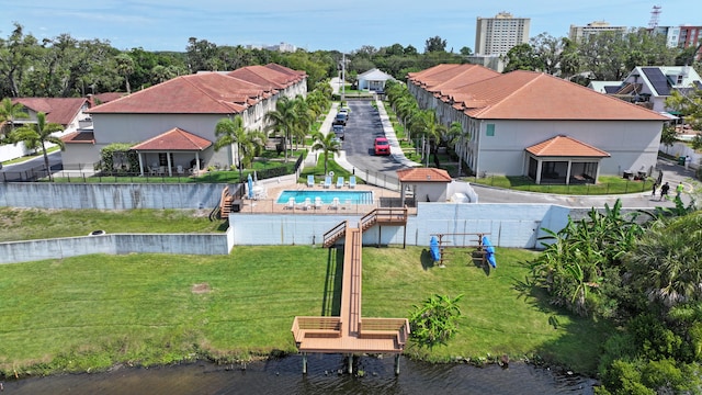 aerial view with a water view