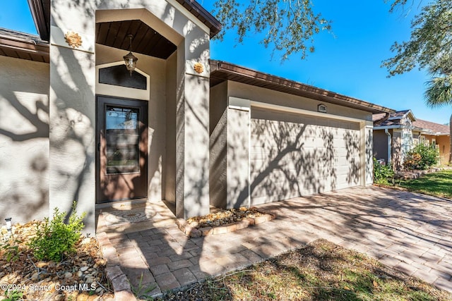 exterior space with a garage