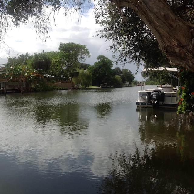 view of water feature with a boat dock