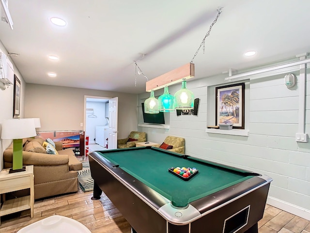 280 Monroe Ave, Cape Canaveral, FL 32920 - game room with washing machine and dryer, light wood-style flooring, billiards, and recessed lighting