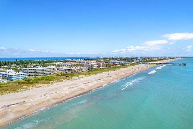 aerial view featuring a beach view and a water view