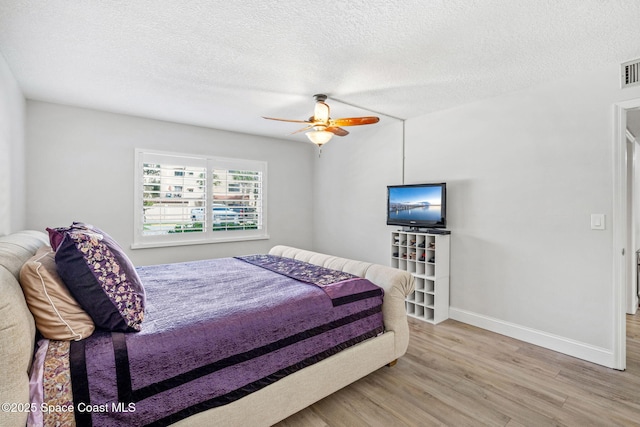 115 N Indian River Dr Unit 133, Cocoa, FL 32922 - bedroom with wood finished floors, baseboards, a textured ceiling, and a ceiling fan