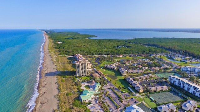 aerial view featuring a beach view and a water view