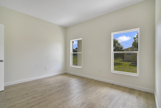 spare room featuring a wealth of natural light and light hardwood / wood-style flooring