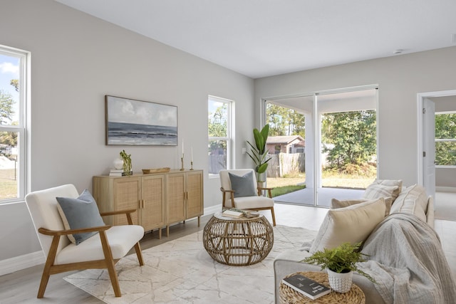 sitting room with light wood-type flooring