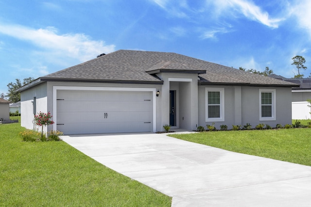 view of front of house with a garage and a front lawn