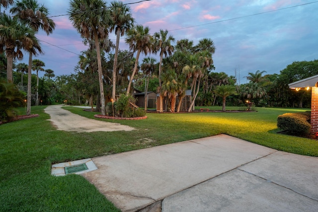 view of yard at dusk