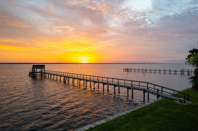 dock area with a water view