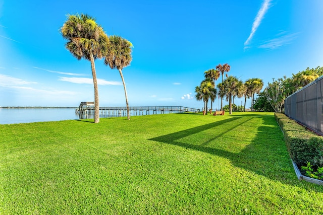 view of yard with a water view