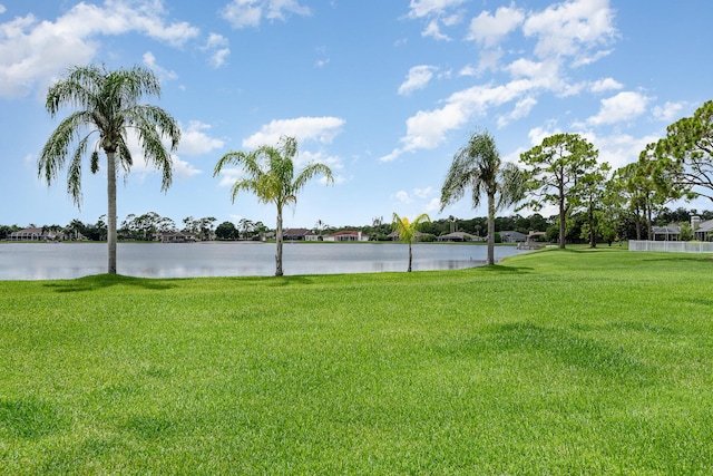 view of yard with a water view